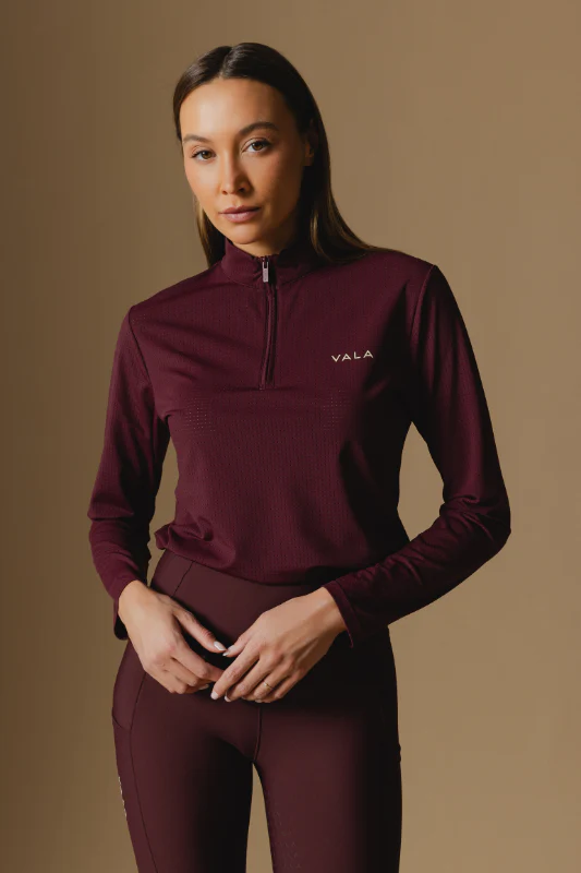 Elsa Mesh L/S Zip - Deep Cherry