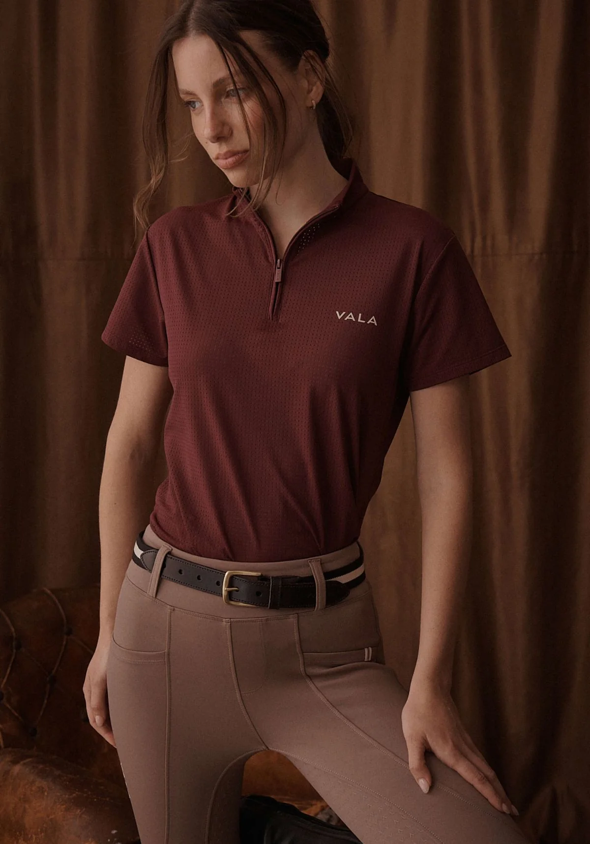 Elsa Mesh S/S Zip - Deep Cherry