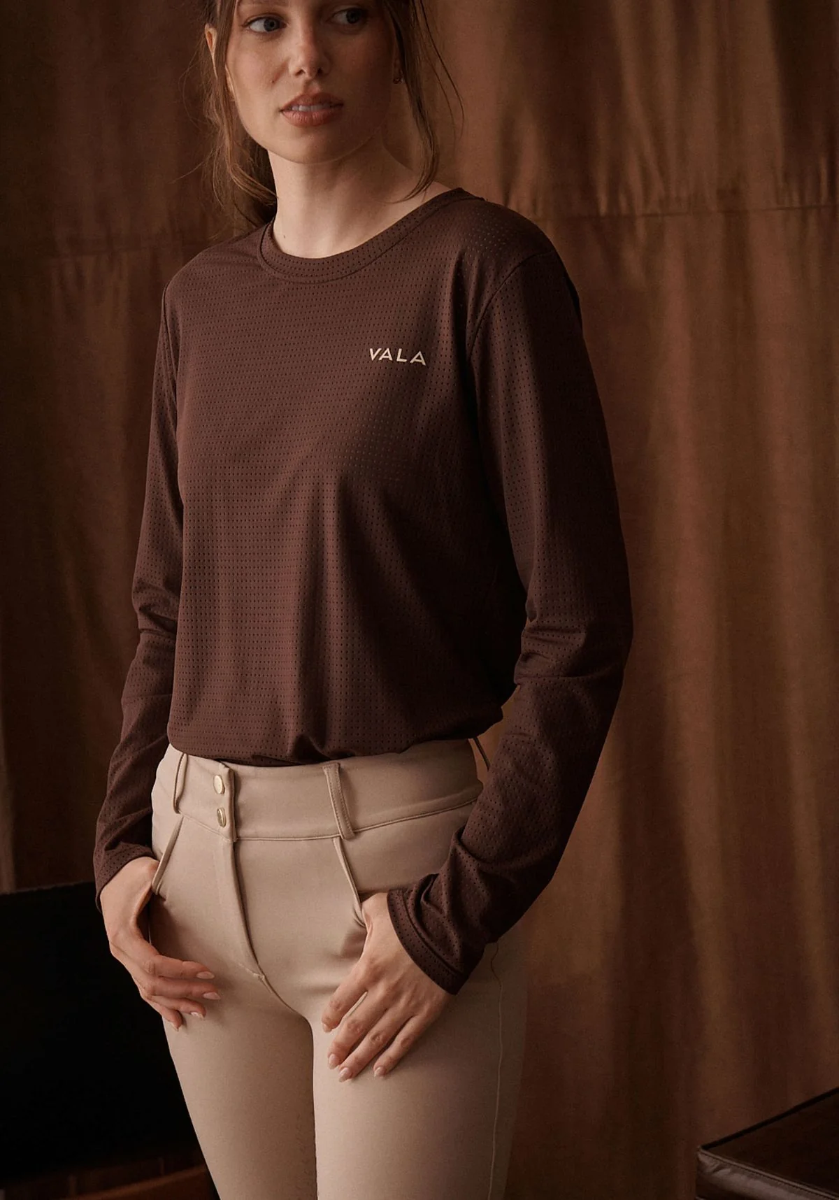 Mesh Long Sleeve Tee - Cocoa