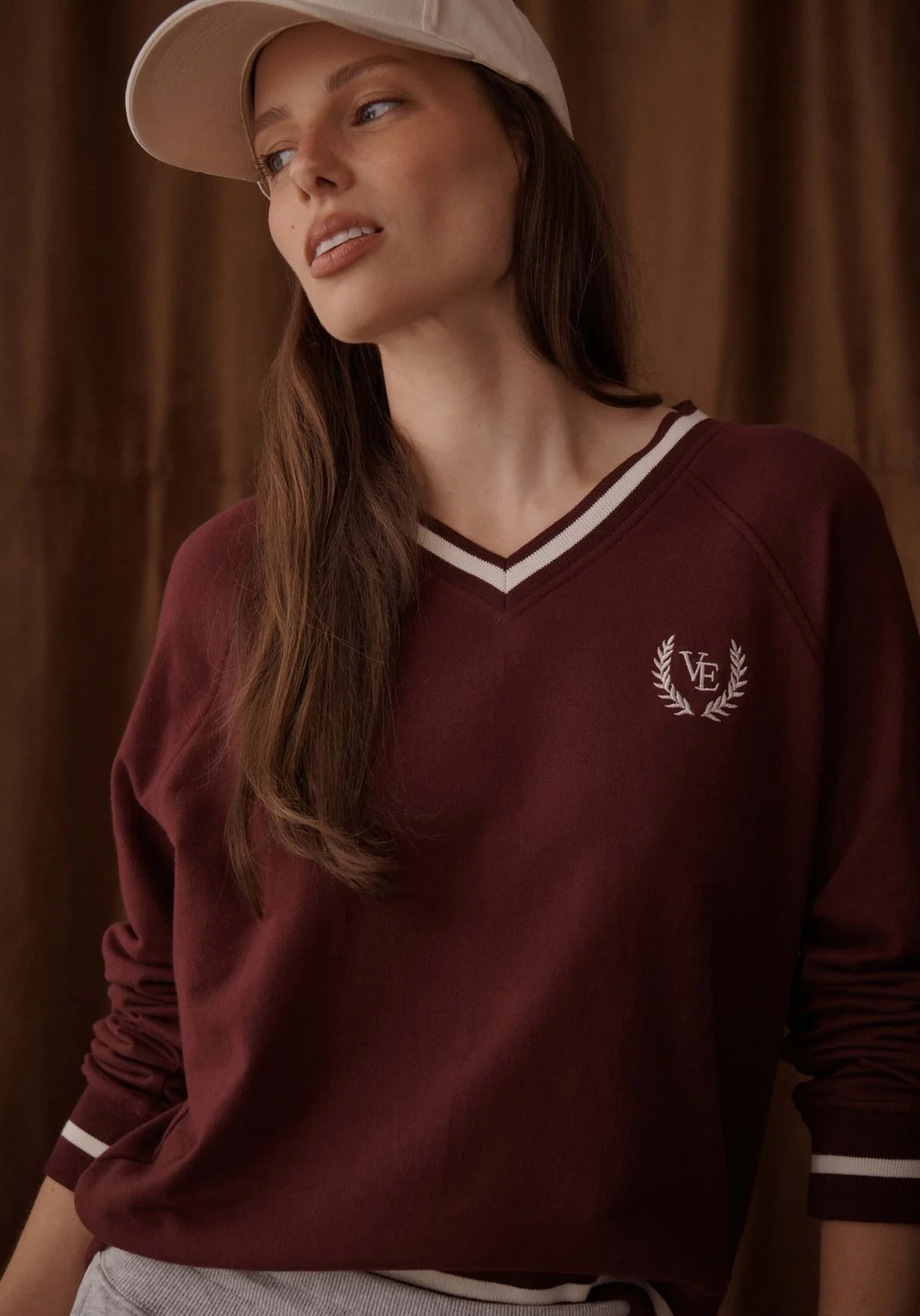 Ascott French Terry V Neck - Deep Cherry
